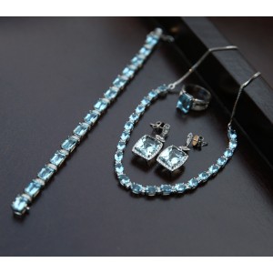 Aquamarine Necklace Set  With Ring And Bracelet